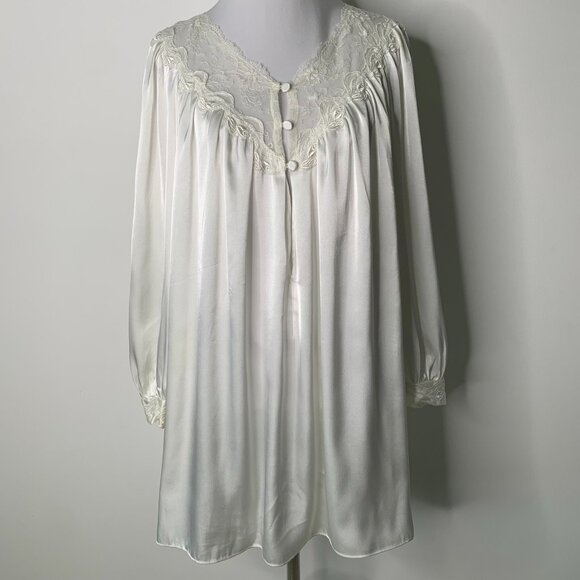 Celine Women's Paris Vintage White Floral Lace Long Sleeve Blouse Size Medium